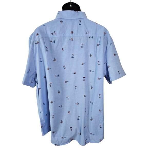 Goodfellow & Co Mens Blue Short-Sleeve Button-Up Shirt Umbrella Drink Print XXL - Picture 2 of 9